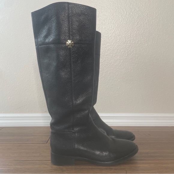 Tory Burch boots black grained leather knee high zip up boots luxury boots - Picture 15 of 16